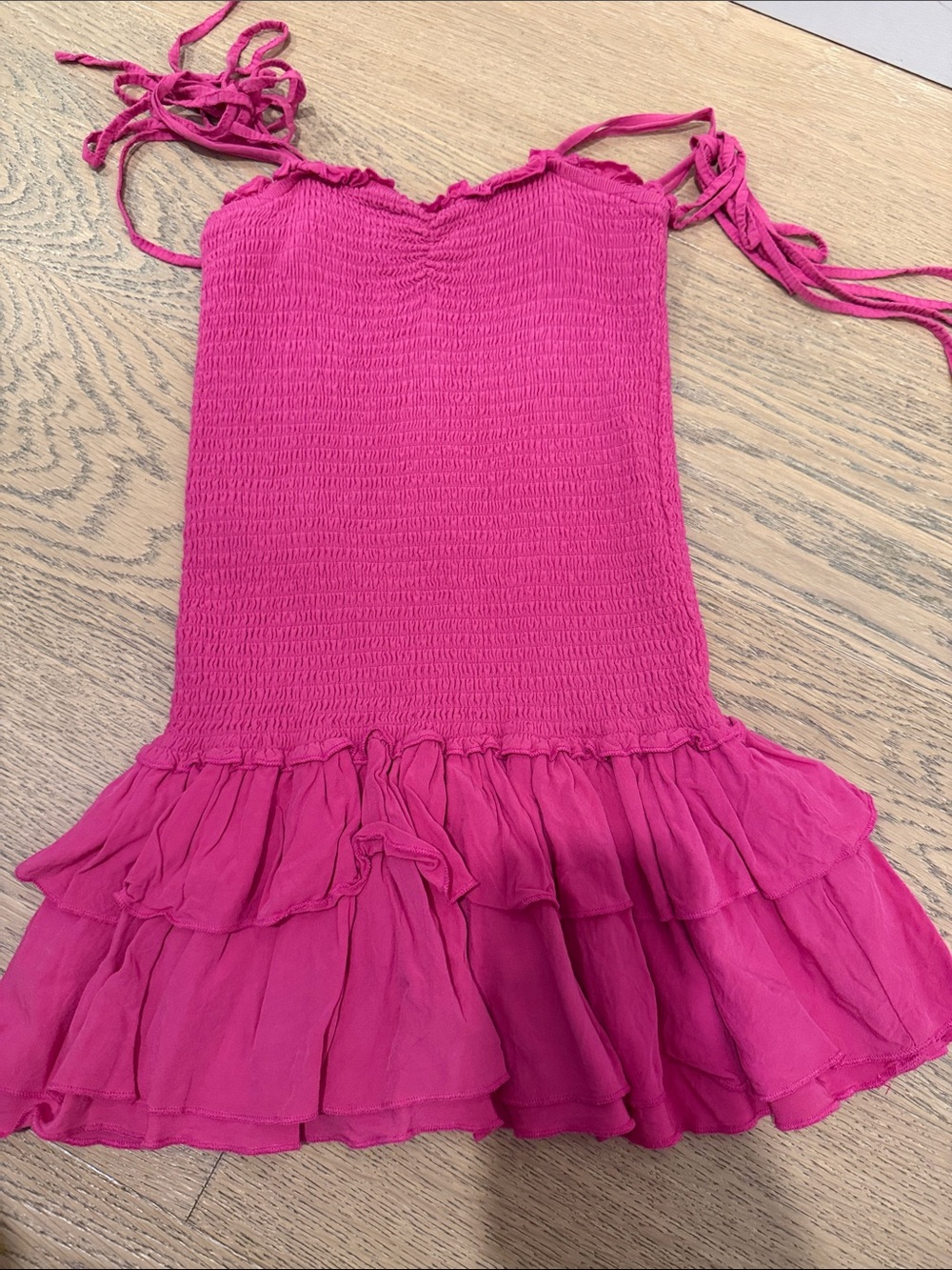 Katie J NYC Hot Pink Smocked Ruffle Sundress